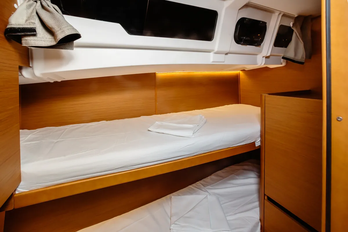Cabin on Jeanneau Sun Odyssey 490, a sailboat at Capo d'Orlando, Italy