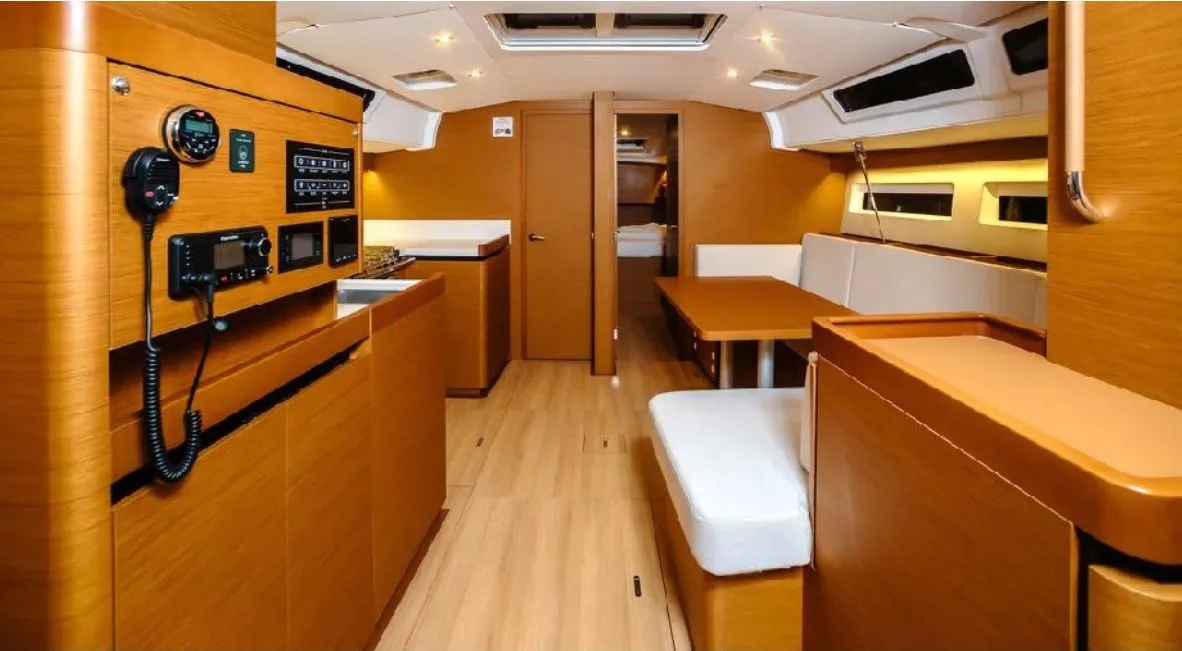 Salon of Jeanneau Sun Odyssey 490, a sailboat at Capo d'Orlando, Italy