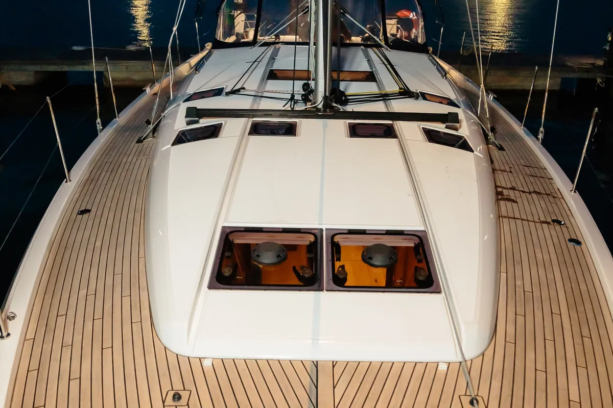 Deck of Jeanneau Sun Odyssey 490, a sailboat at Capo d'Orlando, Italy