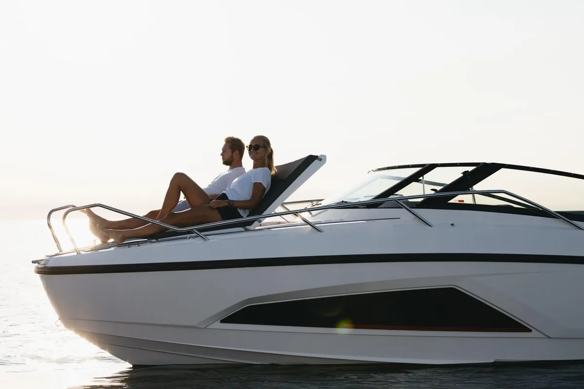 Exterior view of Odysseus, a Nordkapp Noblesse 830 motorboat at Alyki, Greece