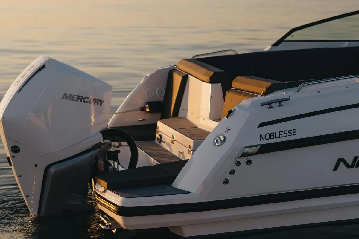Deck of Odysseus, a Nordkapp Noblesse 830 motorboat at Alyki, Greece