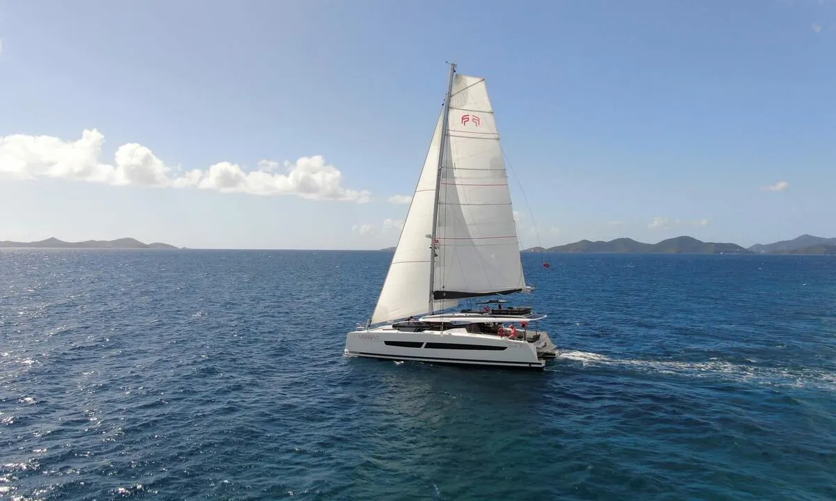 Exterior view of Vienna, a Fountaine Pajot Aura 51 catamaran at Road Town, British Virgin Islands
