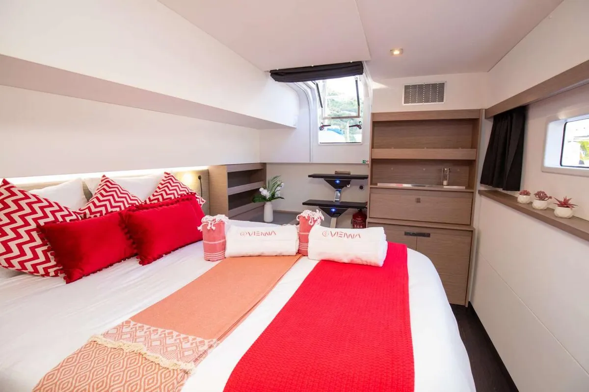 Cabin on Vienna, a Fountaine Pajot Aura 51 catamaran at Road Town, British Virgin Islands