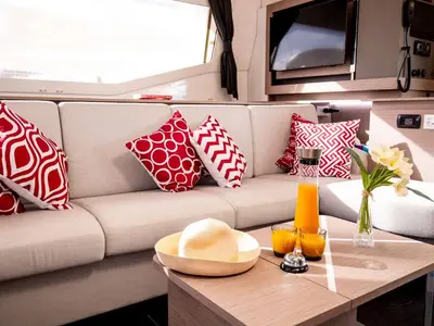 Salon of Vienna, a Fountaine Pajot Aura 51 catamaran at Road Town, British Virgin Islands