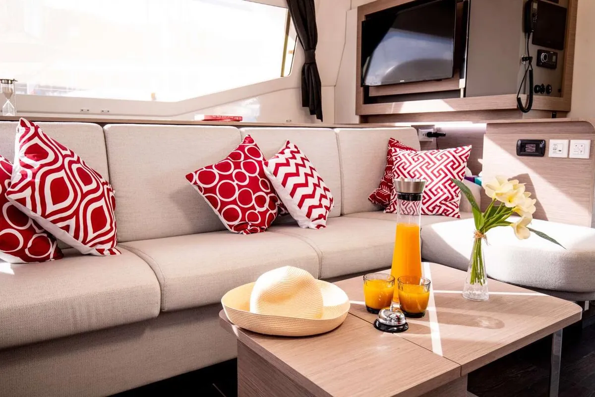 Salon of Vienna, a Fountaine Pajot Aura 51 catamaran at Road Town, British Virgin Islands