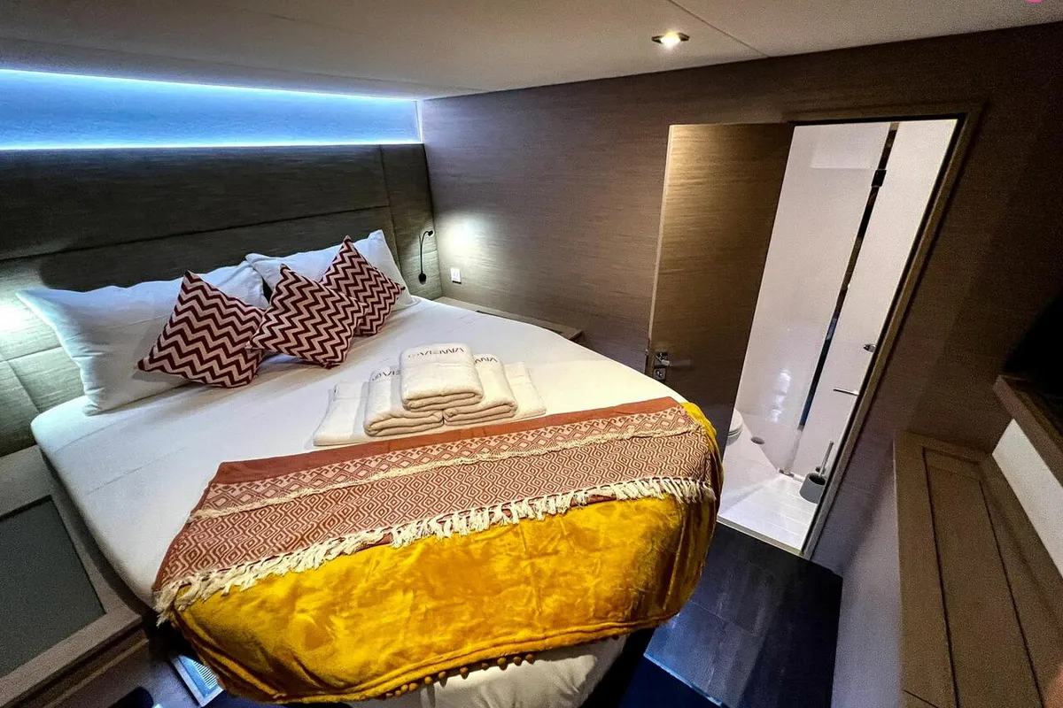 Cabin on Vienna, a Fountaine Pajot Aura 51 catamaran at Road Town, British Virgin Islands