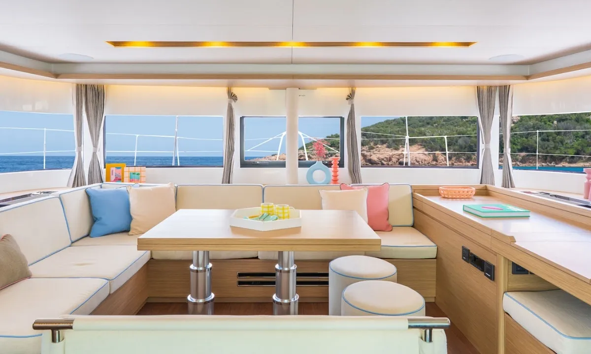 Salon of Elysium, a Lagoon 51 catamaran at Grad Kaštela, Croatia