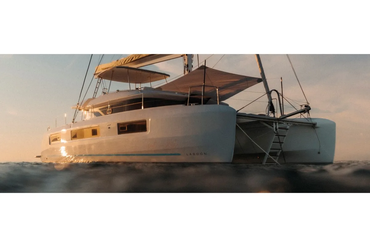Exterior view of Elysium, a Lagoon 51 catamaran at Grad Kaštela, Croatia
