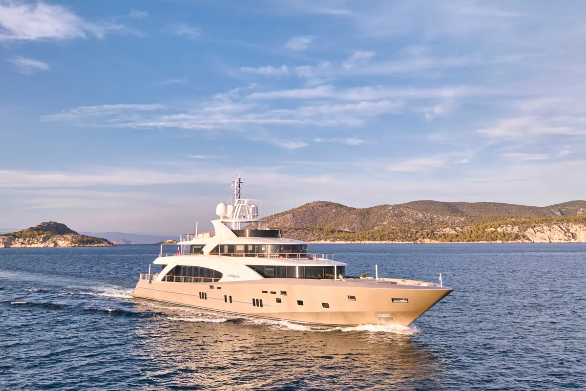 Exterior view of La Pellegrina 1, a Gulet Luxury Motor Yacht motor yacht at Athens, Greece