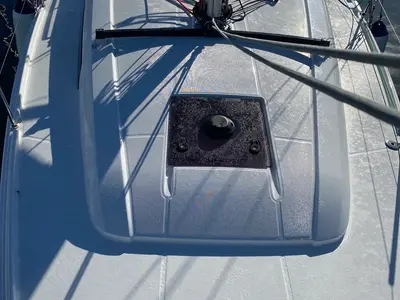 Deck of Angelica, a Beneteau Oceanis 34.1 sailboat at Olbia, Italy