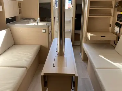 Salon of Angelica, a Beneteau Oceanis 34.1 sailboat at Olbia, Italy