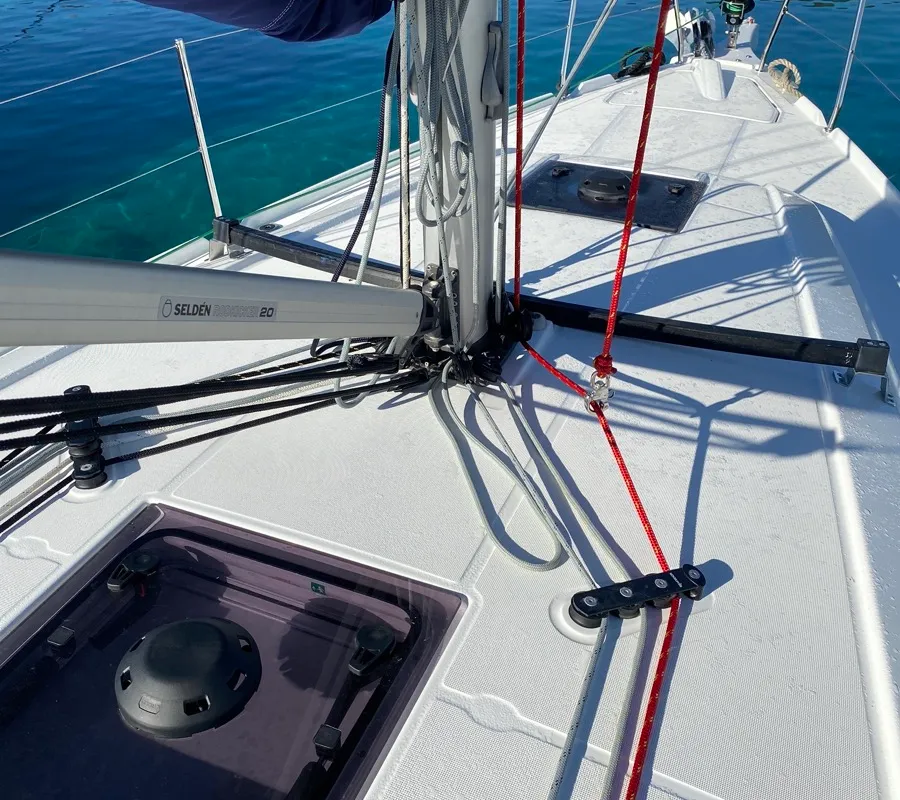 Deck of Angelica, a Beneteau Oceanis 34.1 sailboat at Olbia, Italy