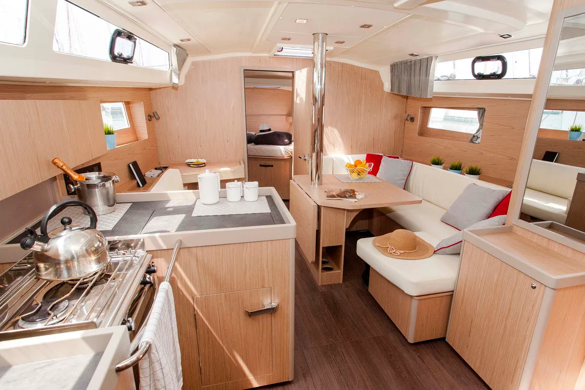 Salon of King Crimson, a Beneteau Oceanis 41.1 sailboat at Municipal Unit of Lefkada, Greece