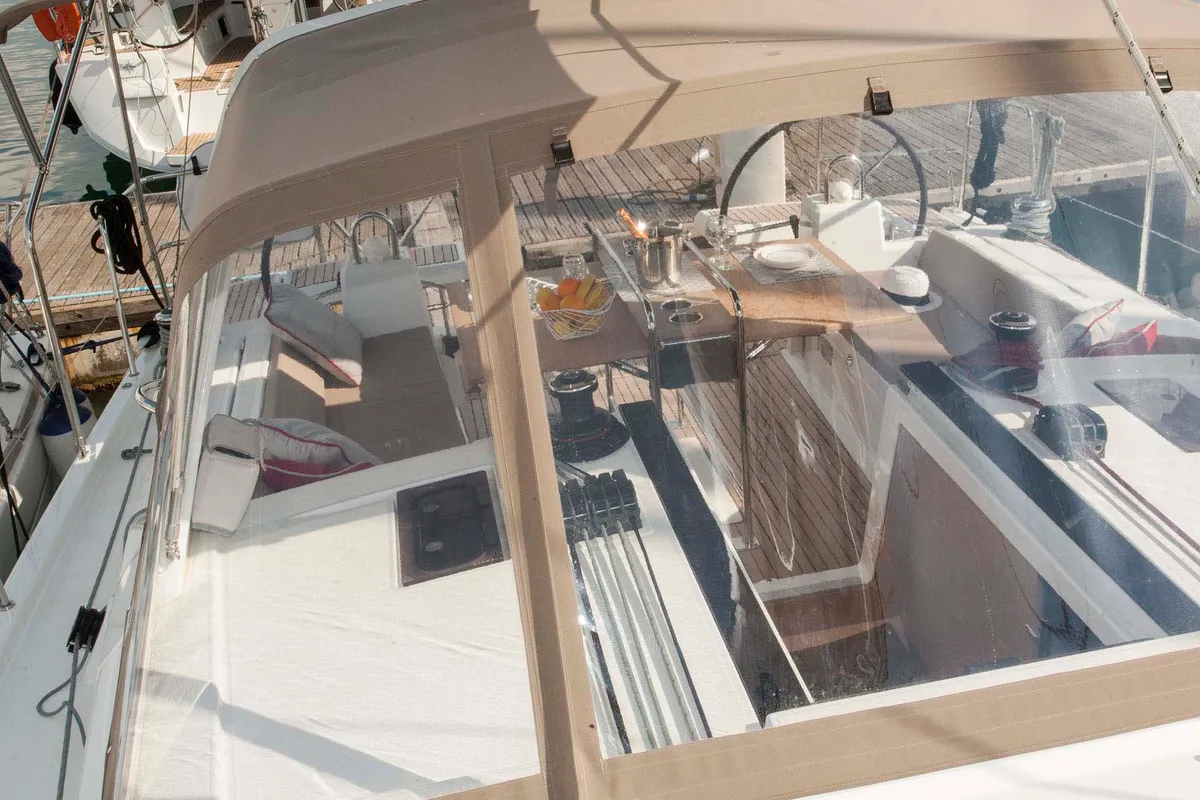 Deck of King Crimson, a Beneteau Oceanis 41.1 sailboat at Municipal Unit of Lefkada, Greece