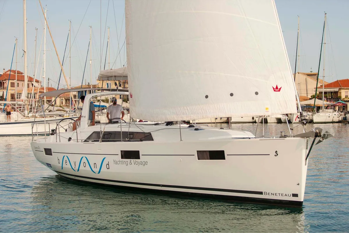 Exterior view of King Crimson, a Beneteau Oceanis 41.1 sailboat at Municipal Unit of Lefkada, Greece