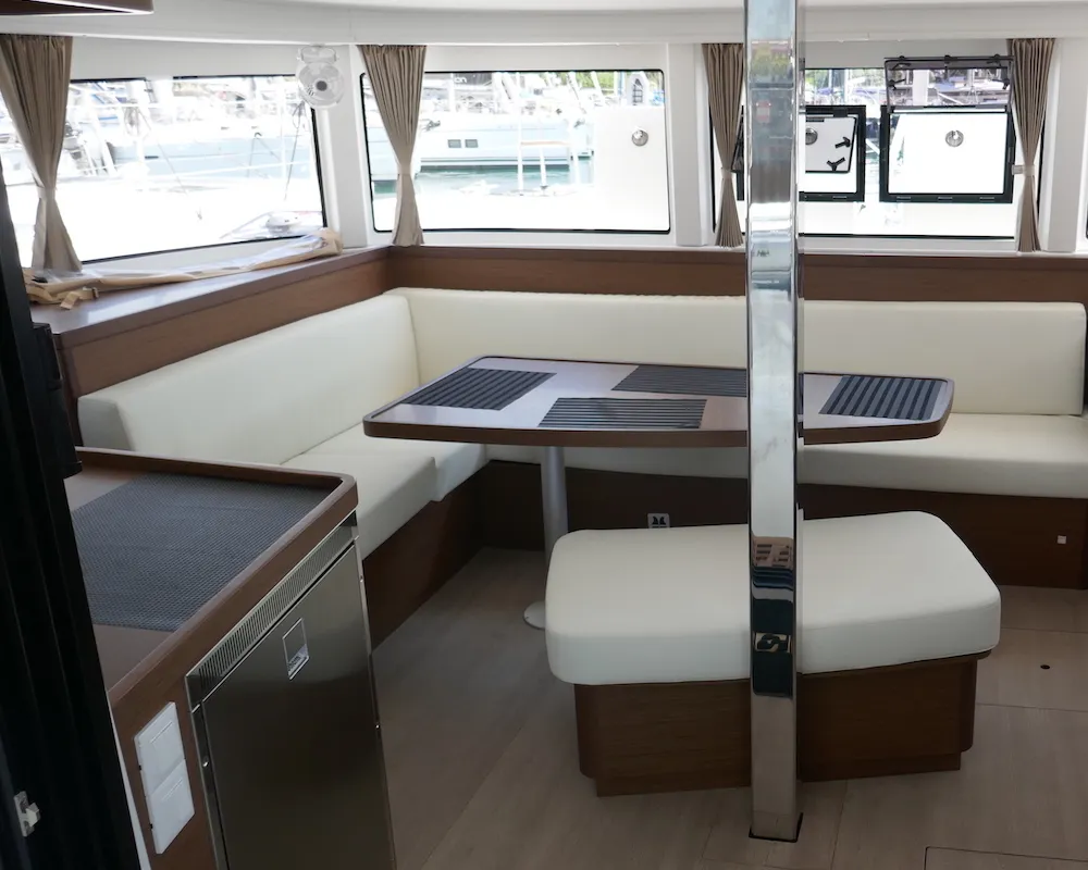 Salon of Coral Seas, a Lagoon 42 catamaran at Lavreotiki Municipal Unit, Greece