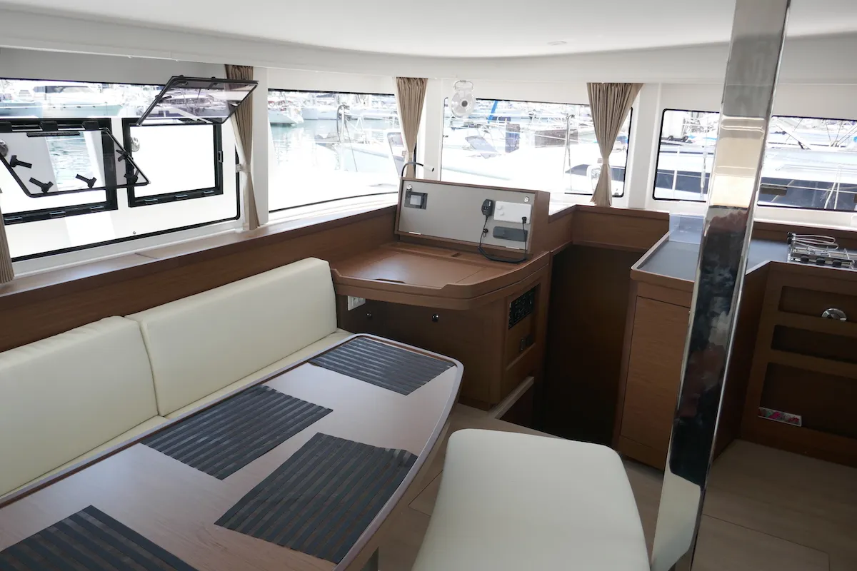 Salon of Coral Seas, a Lagoon 42 catamaran at Lavreotiki Municipal Unit, Greece
