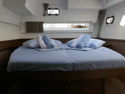 Cabin on Coral Seas, a Lagoon 42 catamaran at Lavreotiki Municipal Unit, Greece