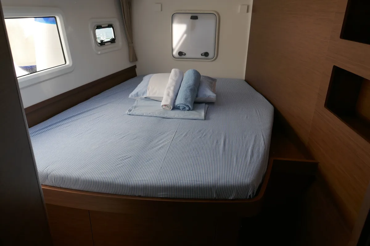 Cabin on Coral Seas, a Lagoon 42 catamaran at Lavreotiki Municipal Unit, Greece