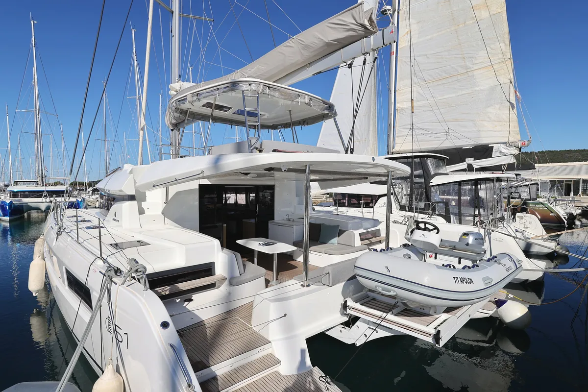 Exterior view of APOLON, a Lagoon 51 catamaran at Sukošan, Croatia