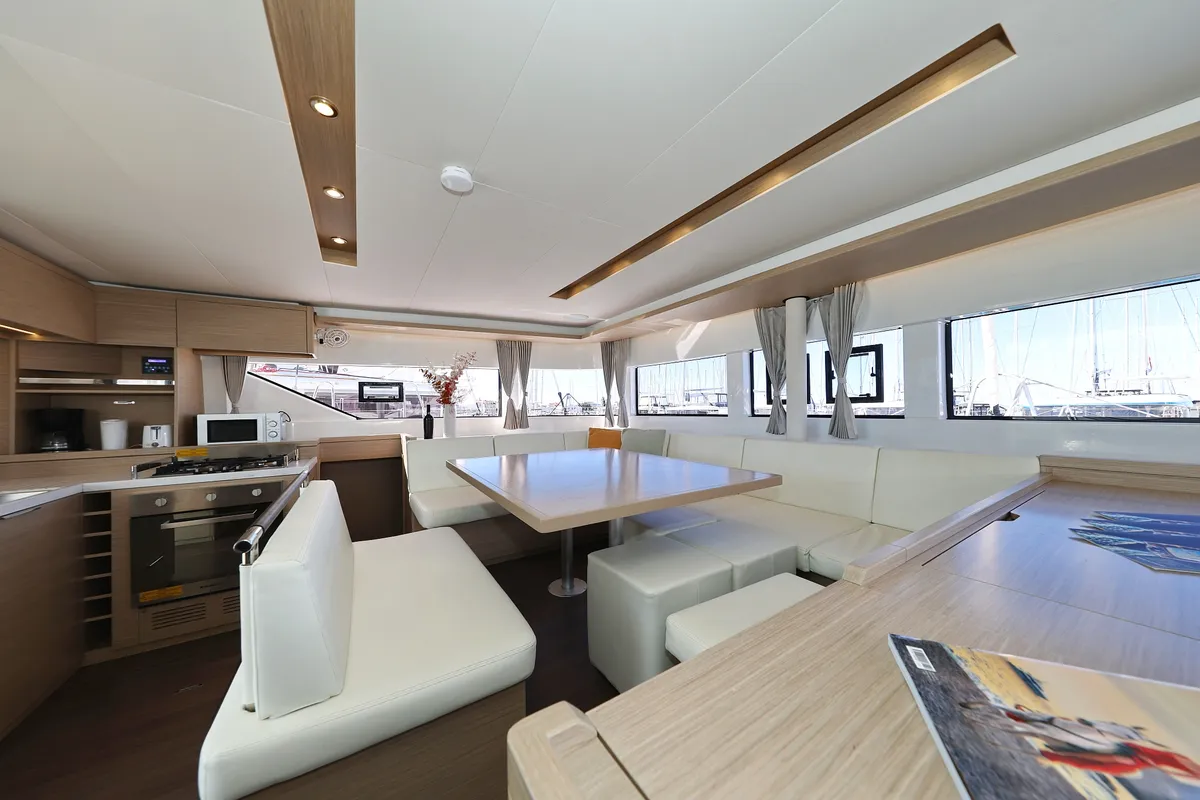 Salon of APOLON, a Lagoon 51 catamaran at Sukošan, Croatia