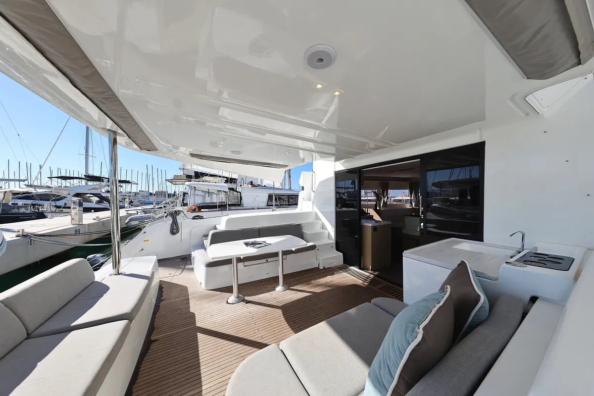 Deck of APOLON, a Lagoon 51 catamaran at Sukošan, Croatia