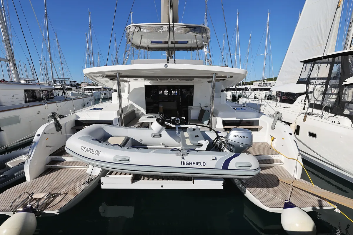 Exterior view of APOLON, a Lagoon 51 catamaran at Sukošan, Croatia