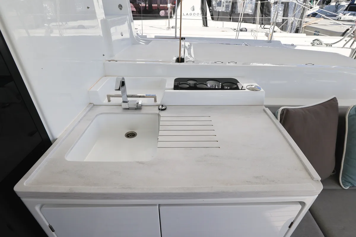 Deck of APOLON, a Lagoon 51 catamaran at Sukošan, Croatia