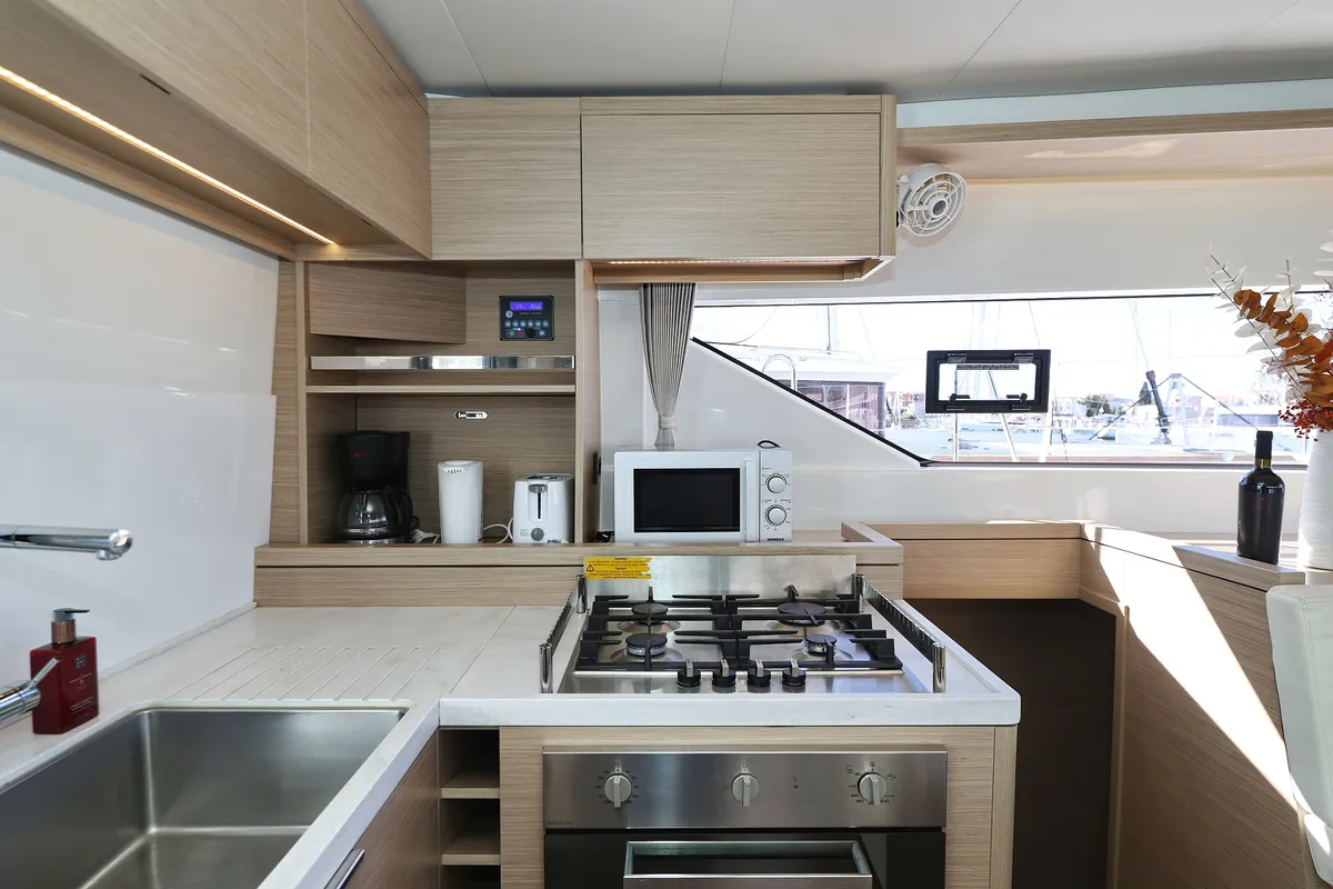 Galley of APOLON, a Lagoon 51 catamaran at Sukošan, Croatia
