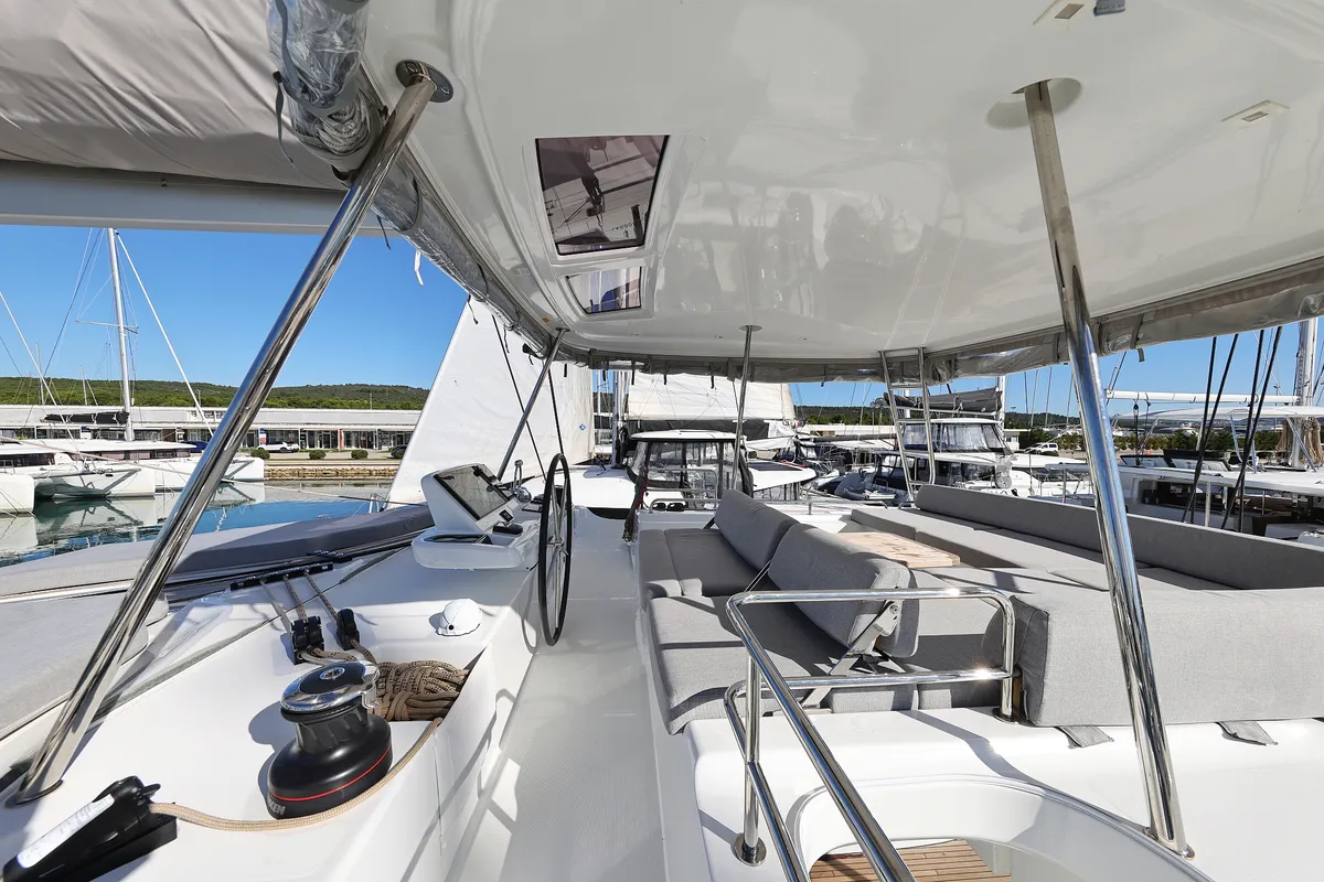 Cockpit of APOLON, a Lagoon 51 catamaran at Sukošan, Croatia
