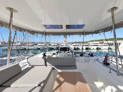 Cockpit of APOLON, a Lagoon 51 catamaran at Sukošan, Croatia