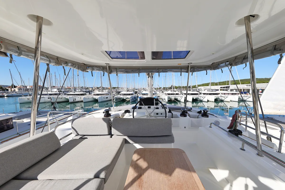 Cockpit of APOLON, a Lagoon 51 catamaran at Sukošan, Croatia