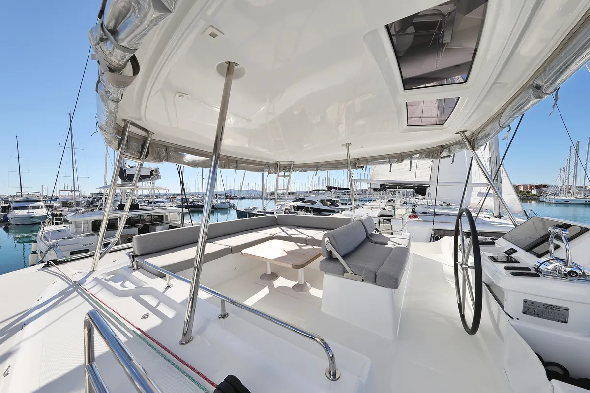 Deck of APOLON, a Lagoon 51 catamaran at Sukošan, Croatia