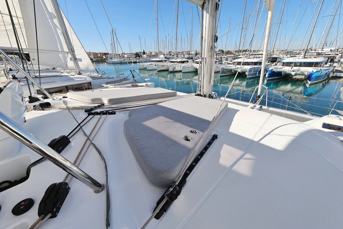 Deck of APOLON, a Lagoon 51 catamaran at Sukošan, Croatia