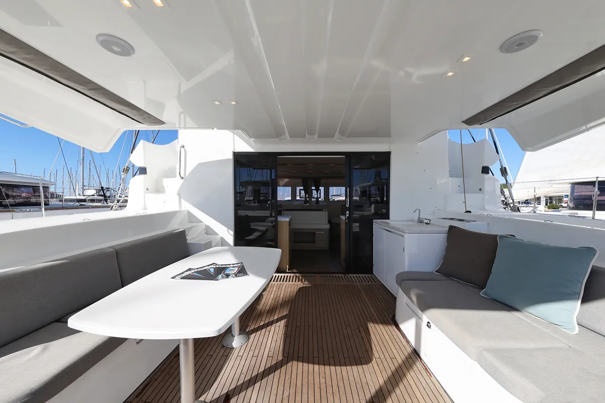 Deck of APOLON, a Lagoon 51 catamaran at Sukošan, Croatia