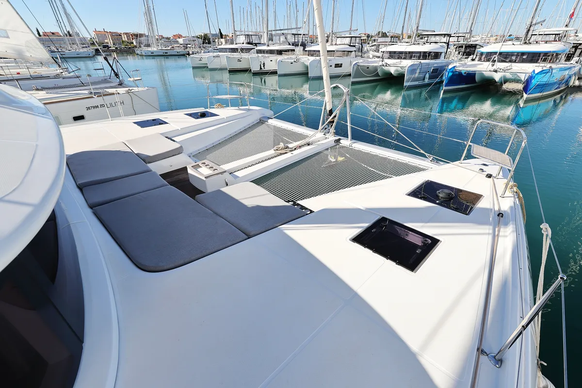 Deck of APOLON, a Lagoon 51 catamaran at Sukošan, Croatia