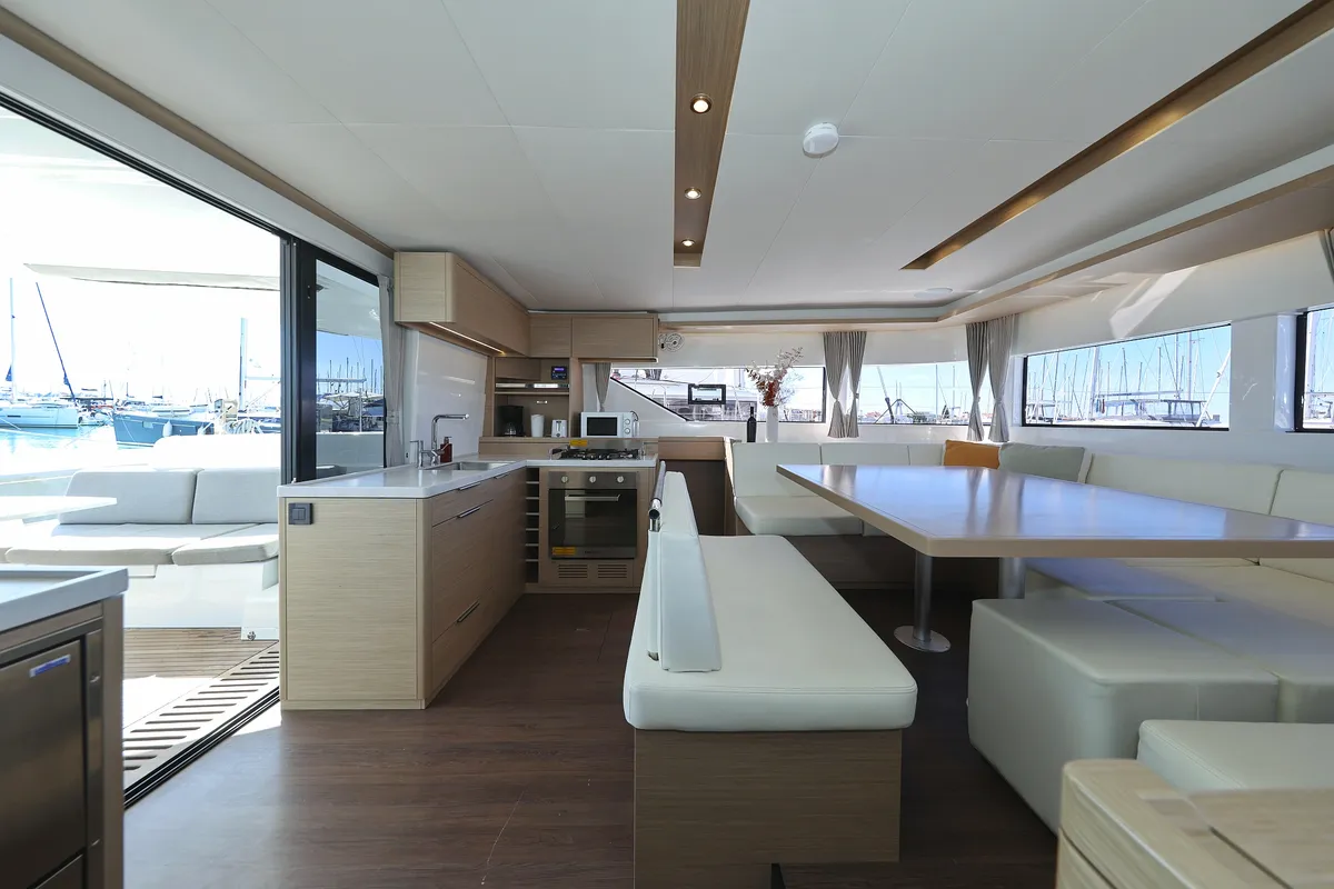 Salon of APOLON, a Lagoon 51 catamaran at Sukošan, Croatia
