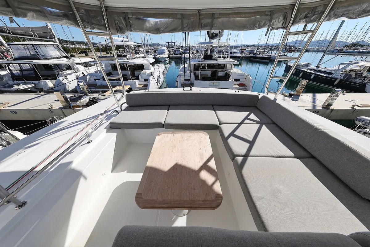 Deck of APOLON, a Lagoon 51 catamaran at Sukošan, Croatia