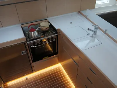 Galley of Alkistis, a Elan Impression 45 sailboat at Kontokali, Greece