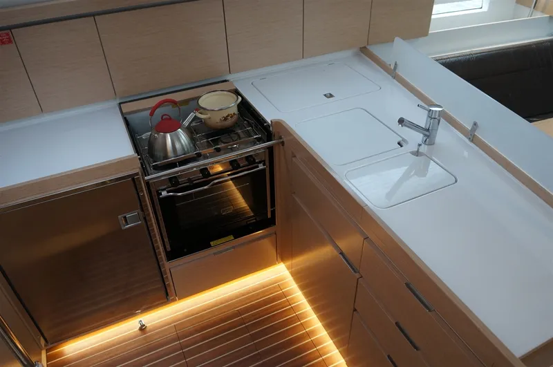 Galley of Alkistis, a Elan Impression 45 sailboat at Kontokali, Greece