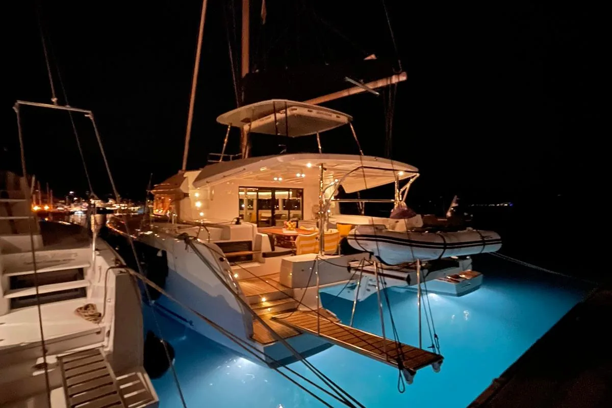 Exterior view of OZELO, a Lagoon 50 catamaran at Municipal Unit of Lefkada, Greece