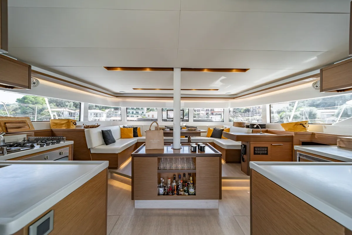 Salon of OZELO, a Lagoon 50 catamaran at Municipal Unit of Lefkada, Greece