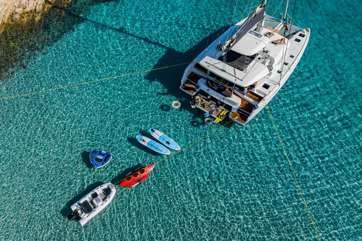 Exterior view of OZELO, a Lagoon 50 catamaran at Municipal Unit of Lefkada, Greece