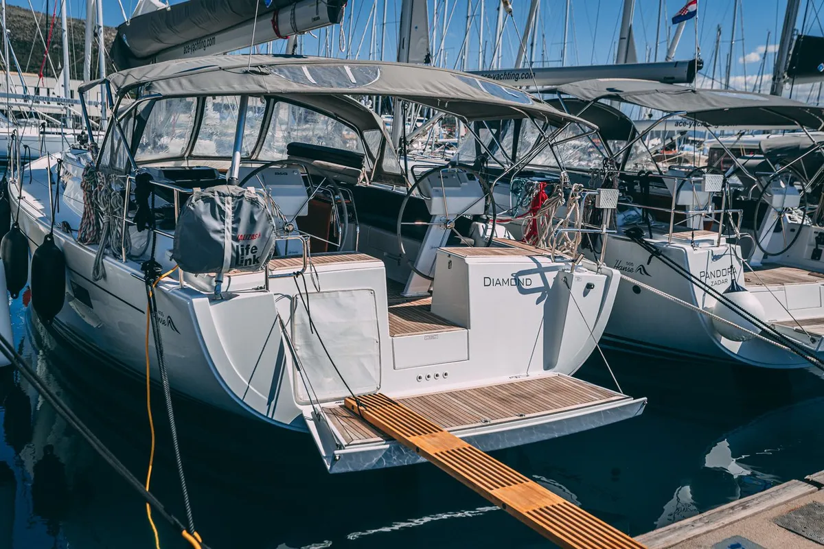 Exterior view of Diamond, a Hanse 455 sailboat at Seget Donji, Croatia