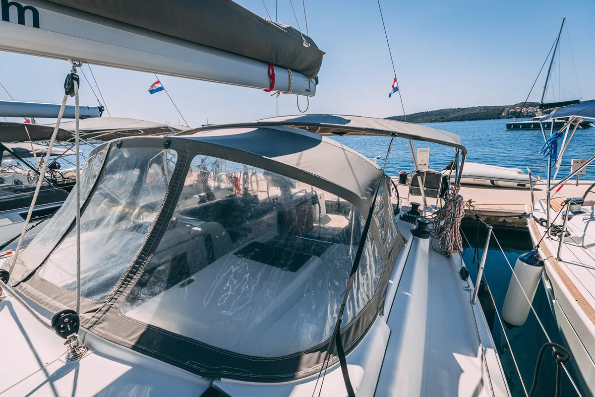 Deck of Diamond, a Hanse 455 sailboat at Seget Donji, Croatia