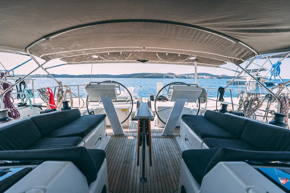 Deck of Diamond, a Hanse 455 sailboat at Seget Donji, Croatia