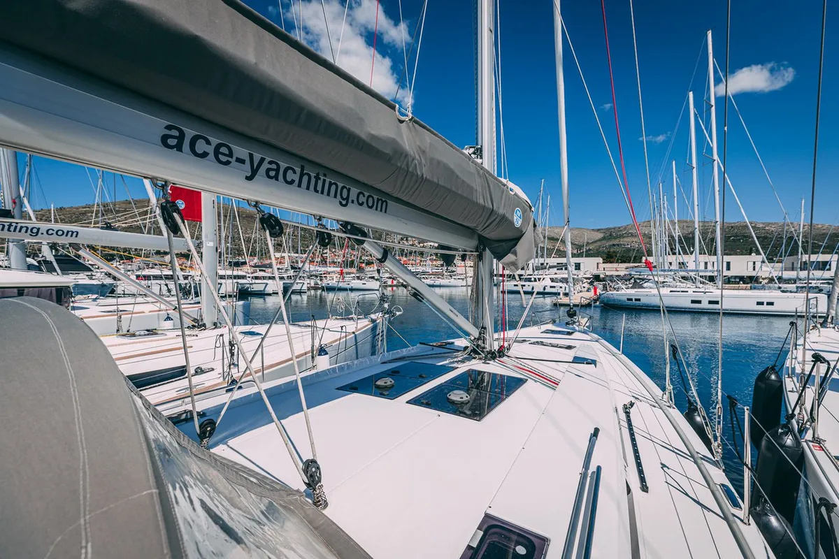 Deck of Diamond, a Hanse 455 sailboat at Seget Donji, Croatia