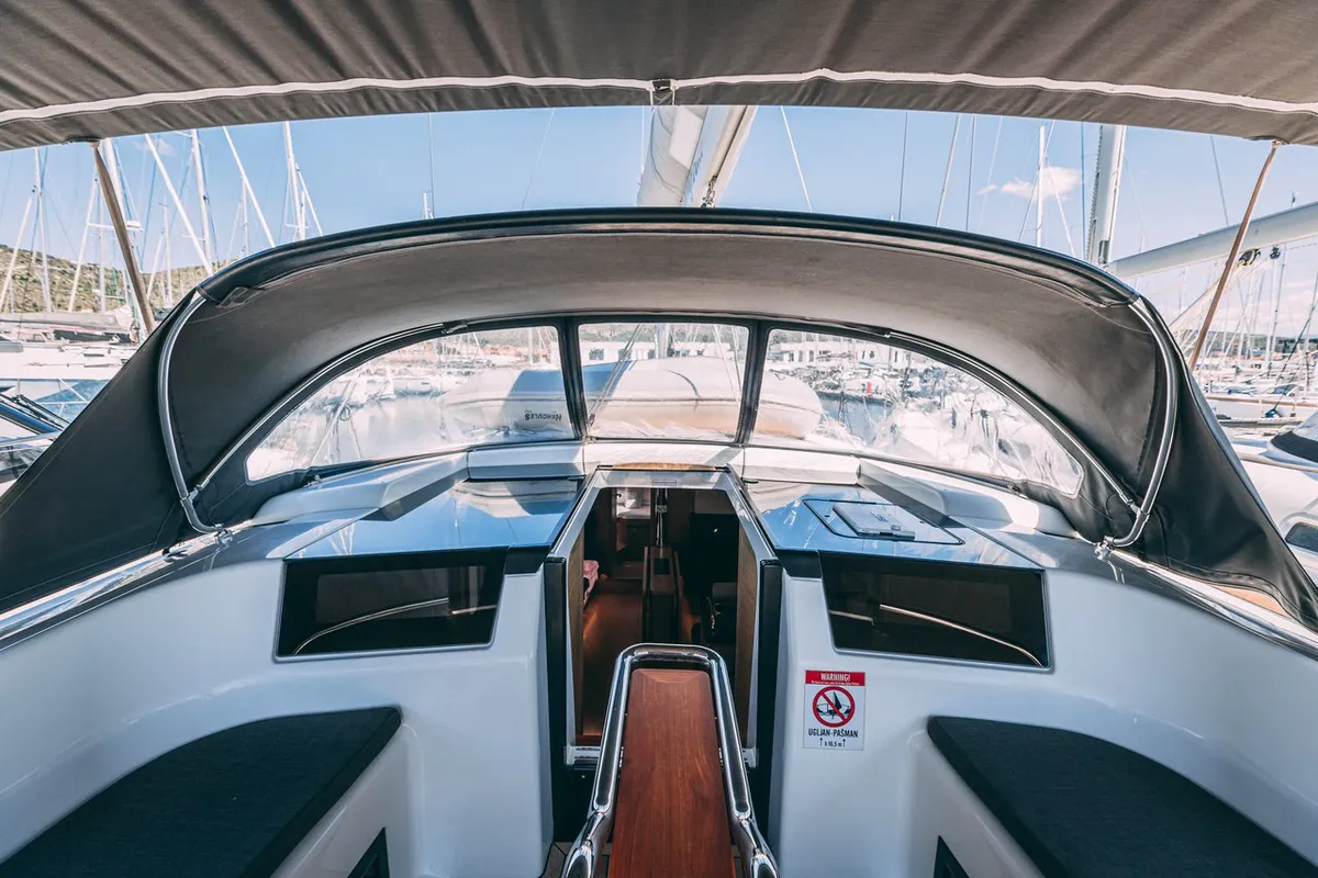 Cockpit of Diamond, a Hanse 455 sailboat at Seget Donji, Croatia