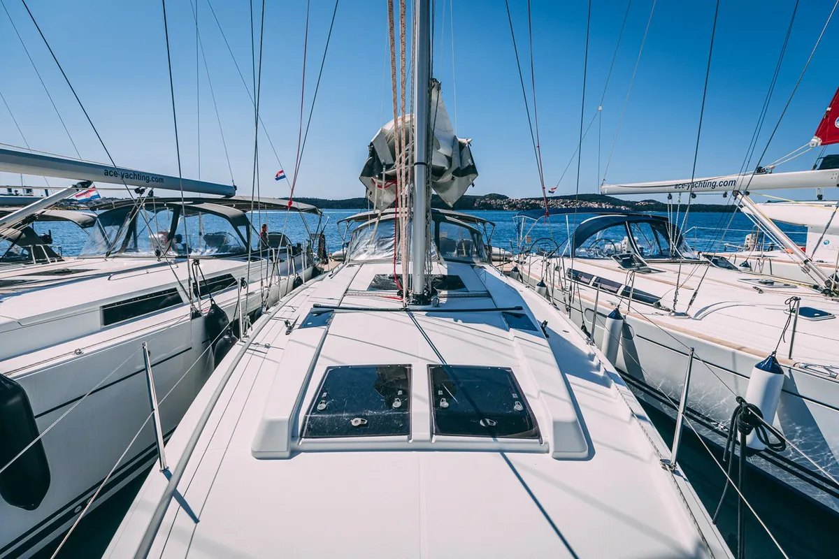 Deck of Diamond, a Hanse 455 sailboat at Seget Donji, Croatia