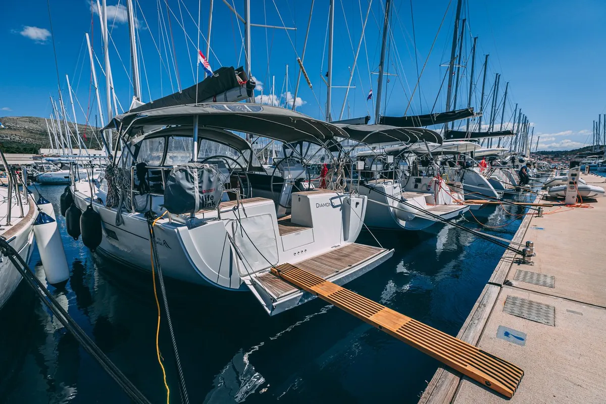 Exterior view of Diamond, a Hanse 455 sailboat at Seget Donji, Croatia